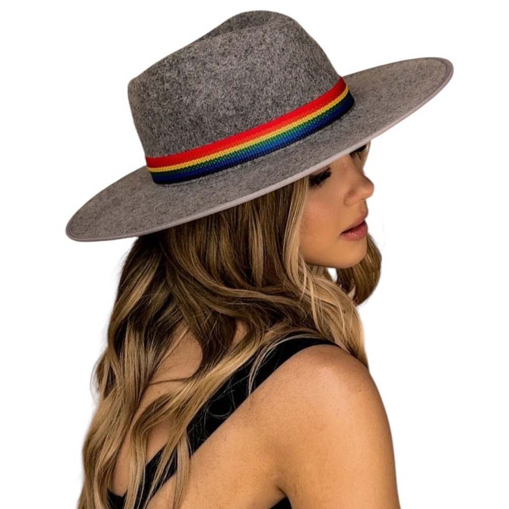 Olive & Pique Gray 100% Wool‎ Magic Rainbow Banded Fedora Hat